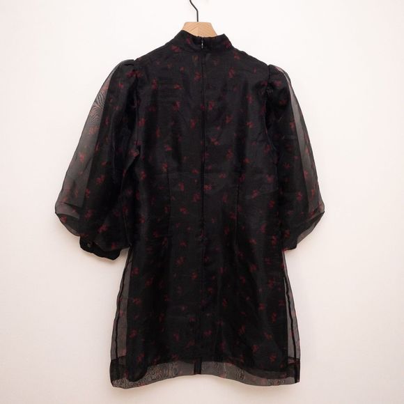 GANNI Floral Print Organza Short Shift Dress in Phantom 252 Size 42 NWT - Picture 4 of 11